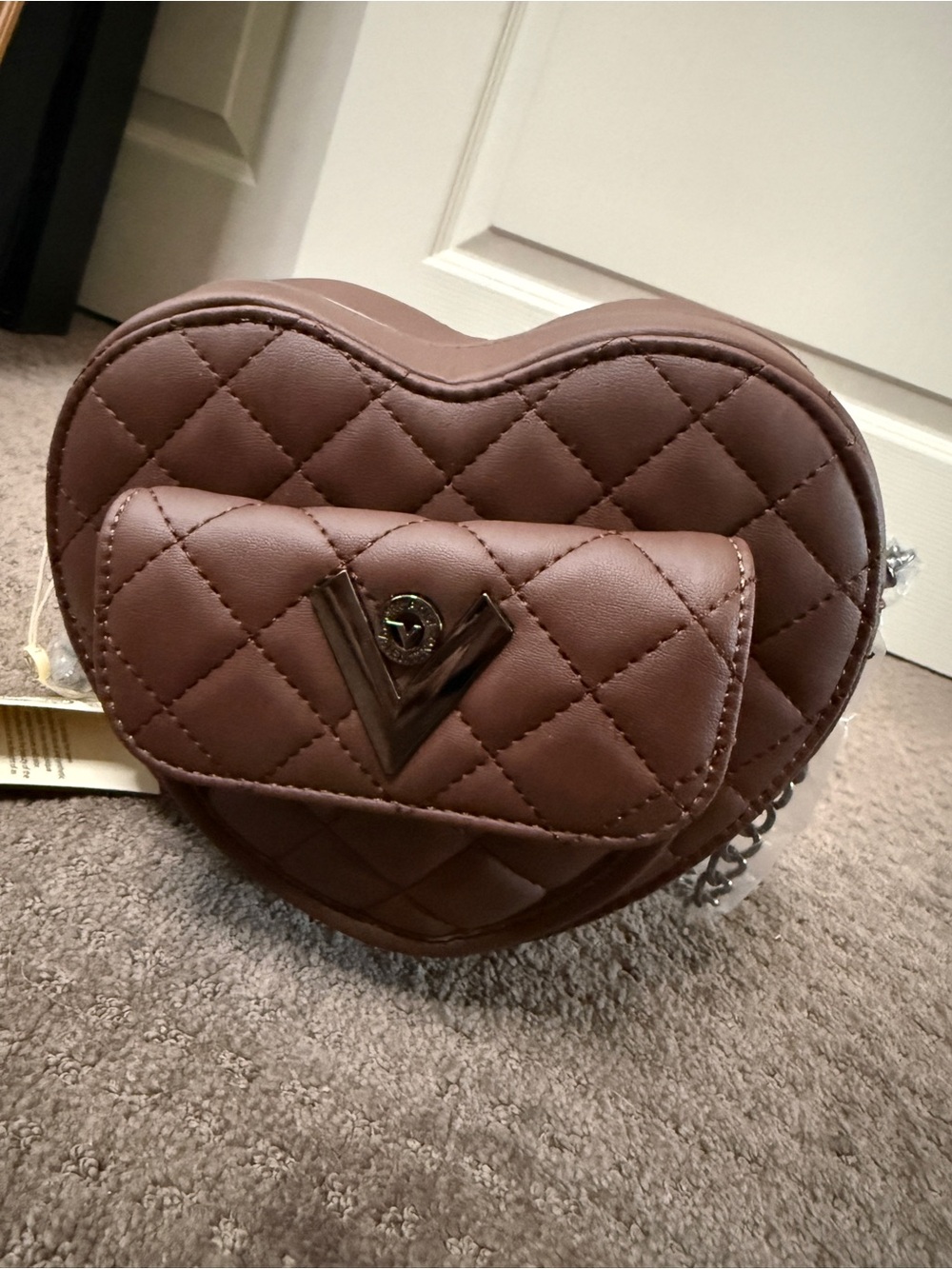 Quilted Heart Crossbody Bag in Brown